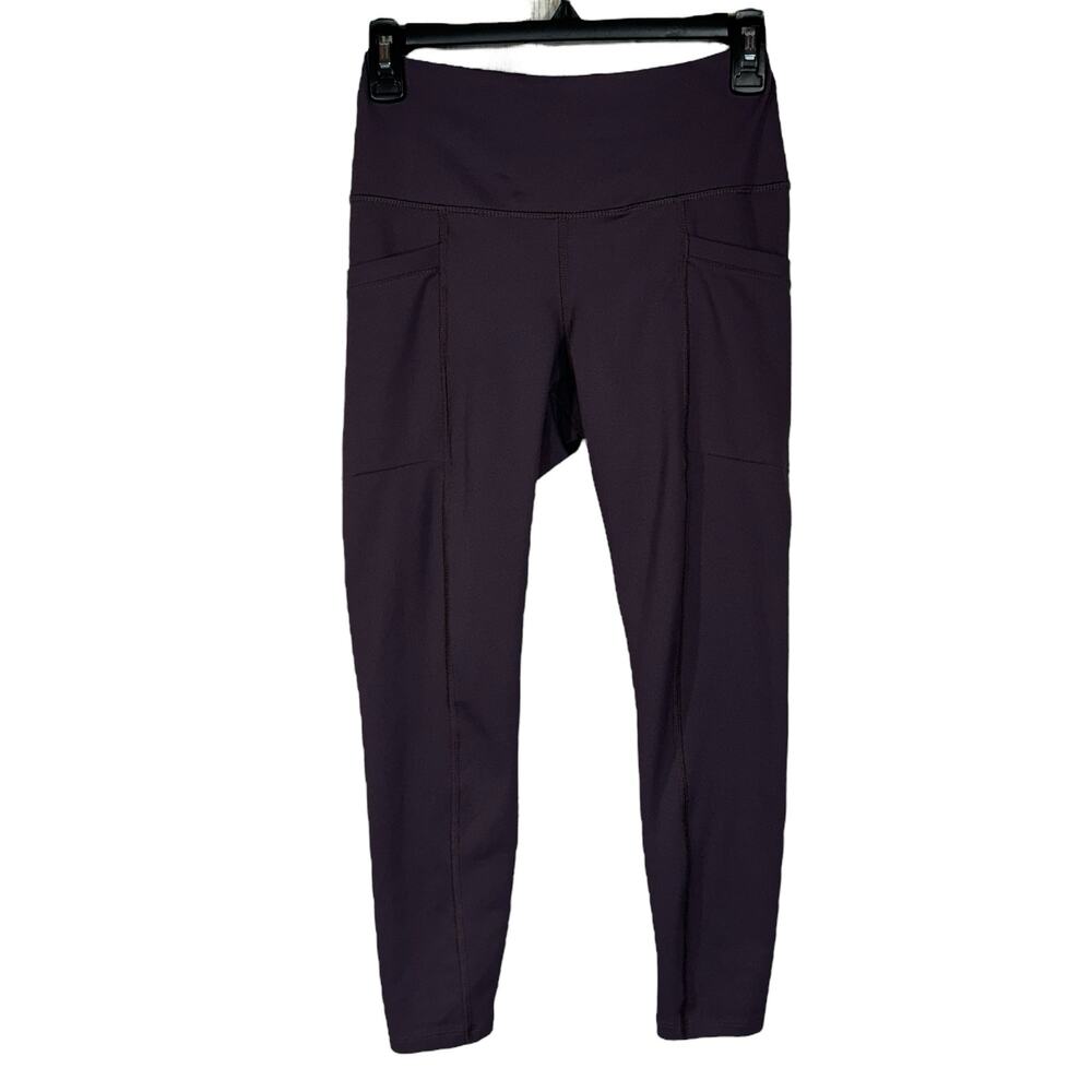 Apana X-Small Capris Leggings Side Pockets Elastic Waist Mid-Rise Yoga Purple